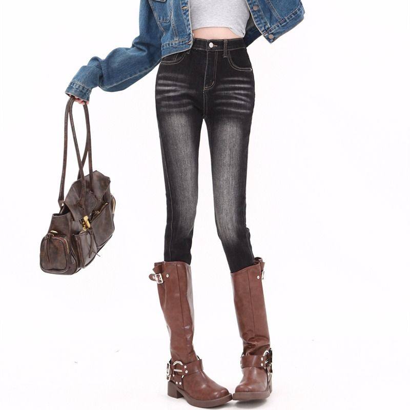 实拍 美式复古铅笔牛仔裤春季高腰弹力配靴子小脚裤,女装/女士精品,牛仔裤,淘宝优惠券,粉丝福利购,淘宝优惠卷