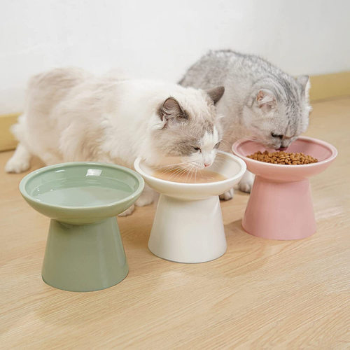 网红高脚大口径陶瓷猫碗护颈猫食盆防黑下巴猫咪喝水碗平口猫