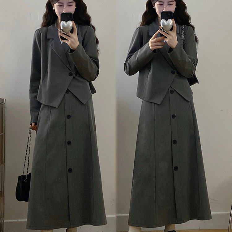 实拍大码女装2026春季新款气质长袖西装上衣显瘦高腰半身裙两件套,女装/女士精品,大码套装,淘宝优惠券,粉丝福利购,淘宝优惠卷