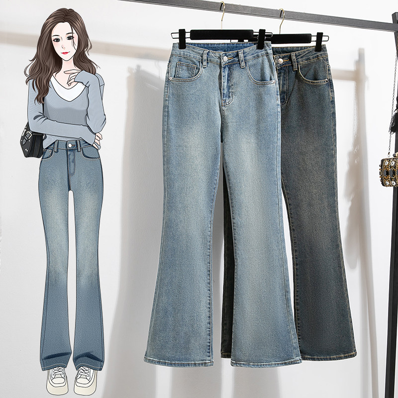 实拍显瘦微喇牛仔裤女秋季新款大码胖mm梨形身材高腰弹力喇叭裤子,女装/女士精品,大码裤装,淘宝优惠券,粉丝福利购,淘宝优惠卷