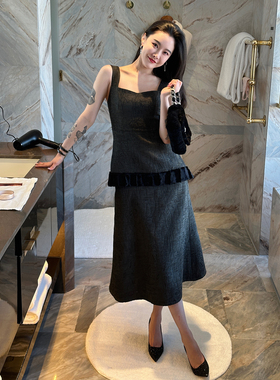 DUO智仙生 黑标系列 叶底藏花意大利进口剪花墨绿色轻礼服长裙