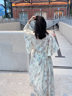 DUO智仙生 白日焰火桑蚕丝棉重磅白色印花度假仙女裙 黑标