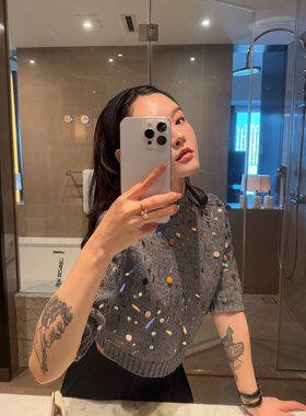 DUO智仙生  黑标zhong工守藏 手工缝制亮片百分佰绵羊毛宝石毛衣