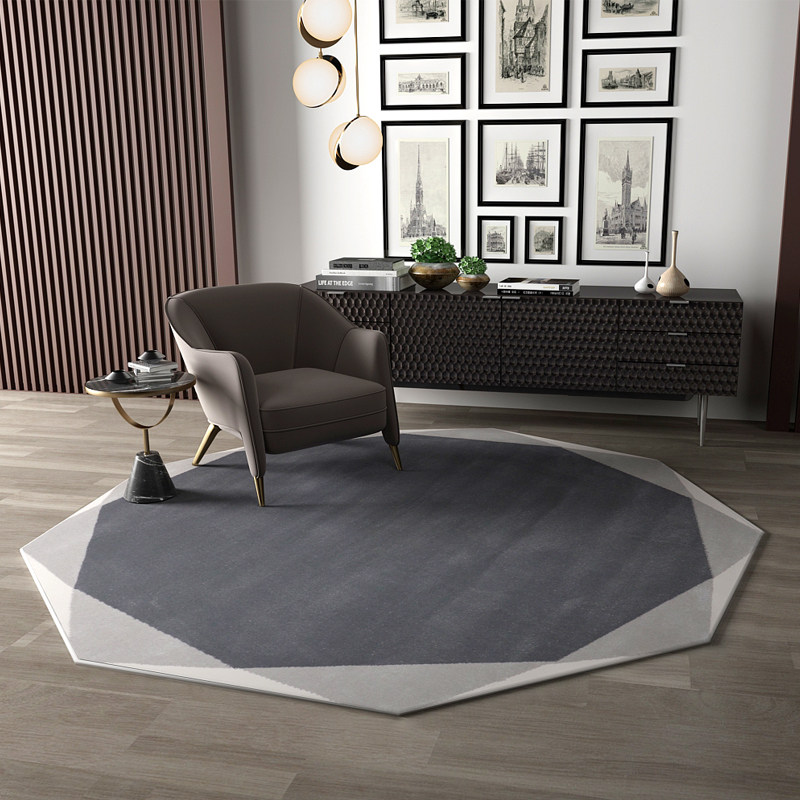 北欧圆形地毯意式极简家用设计师几何纯色耐脏卧室衣帽间地毯客厅