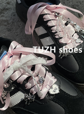 创意细丝绸鞋带甜酷爱心蝴蝶结鞋扣配饰芭蕾德训鞋空军一号配件