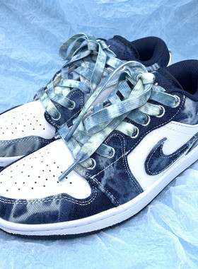 适配空军一号配饰扎染鞋带af1AJ水洗丹宁牛仔潮流白蓝天蓝色鞋绳