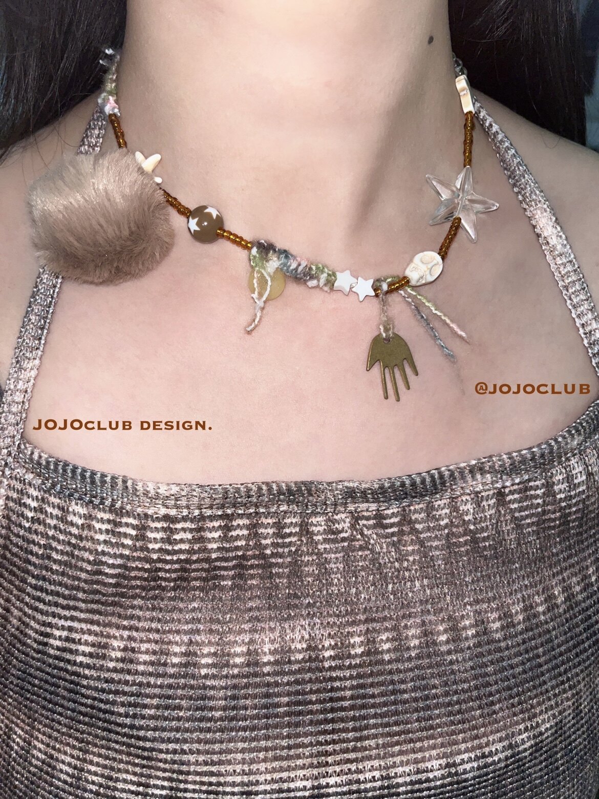 JOJOCLUB-독창적이고 정통  틈새 해골 Y2K 레트로 커플 울 브레이드 로프 카키색 Y2K 목걸이