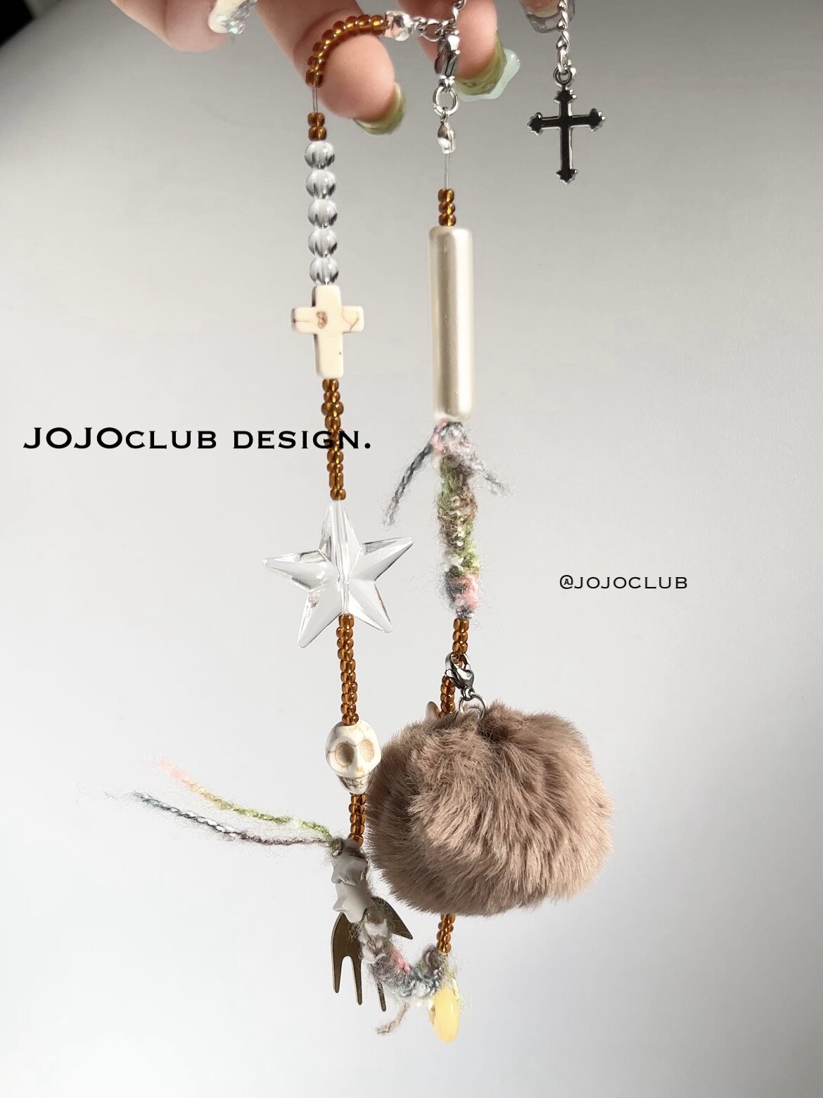 JOJOCLUB-독창적이고 정통  틈새 해골 Y2K 레트로 커플 울 브레이드 로프 카키색 Y2K 목걸이