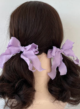 奶油香芋~柔紫色蝴蝶结波浪丝带发夹双马尾发绳少女感头饰2025春