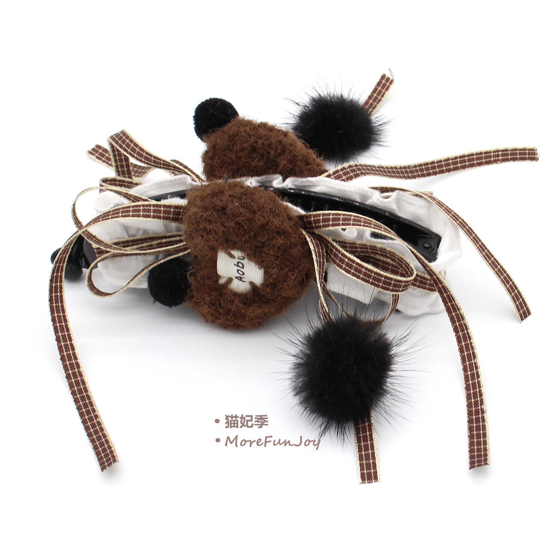 原创设计香蕉夹~猫妃季可爱毛绒秋冬竖夹少女感显发量马尾发饰新