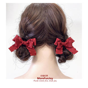 摩尔庄园 日系甜美奶茶色双马尾蝴蝶结发夹百搭侧边刘海夹 少女