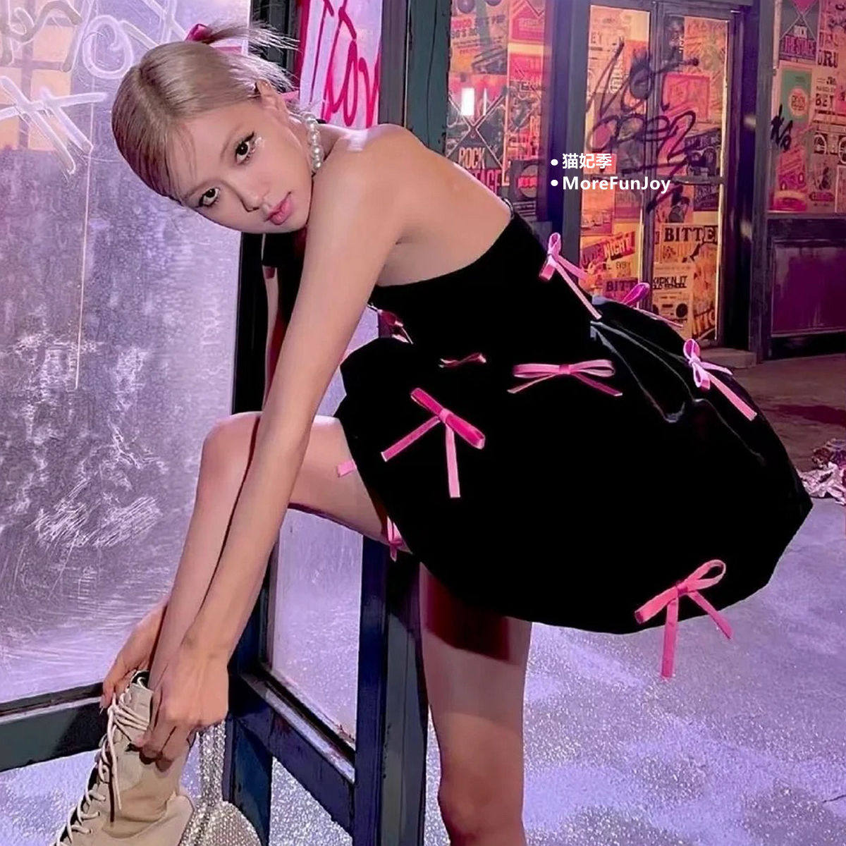 Rose朴彩英同款玫红色蝴蝶结发夹BLACKPINK边夹少女头饰别针配饰