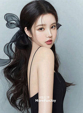 Nanki~黑色蓬松波浪大蝴蝶结发夹侧边夏季仙气韩式网红甜美头饰