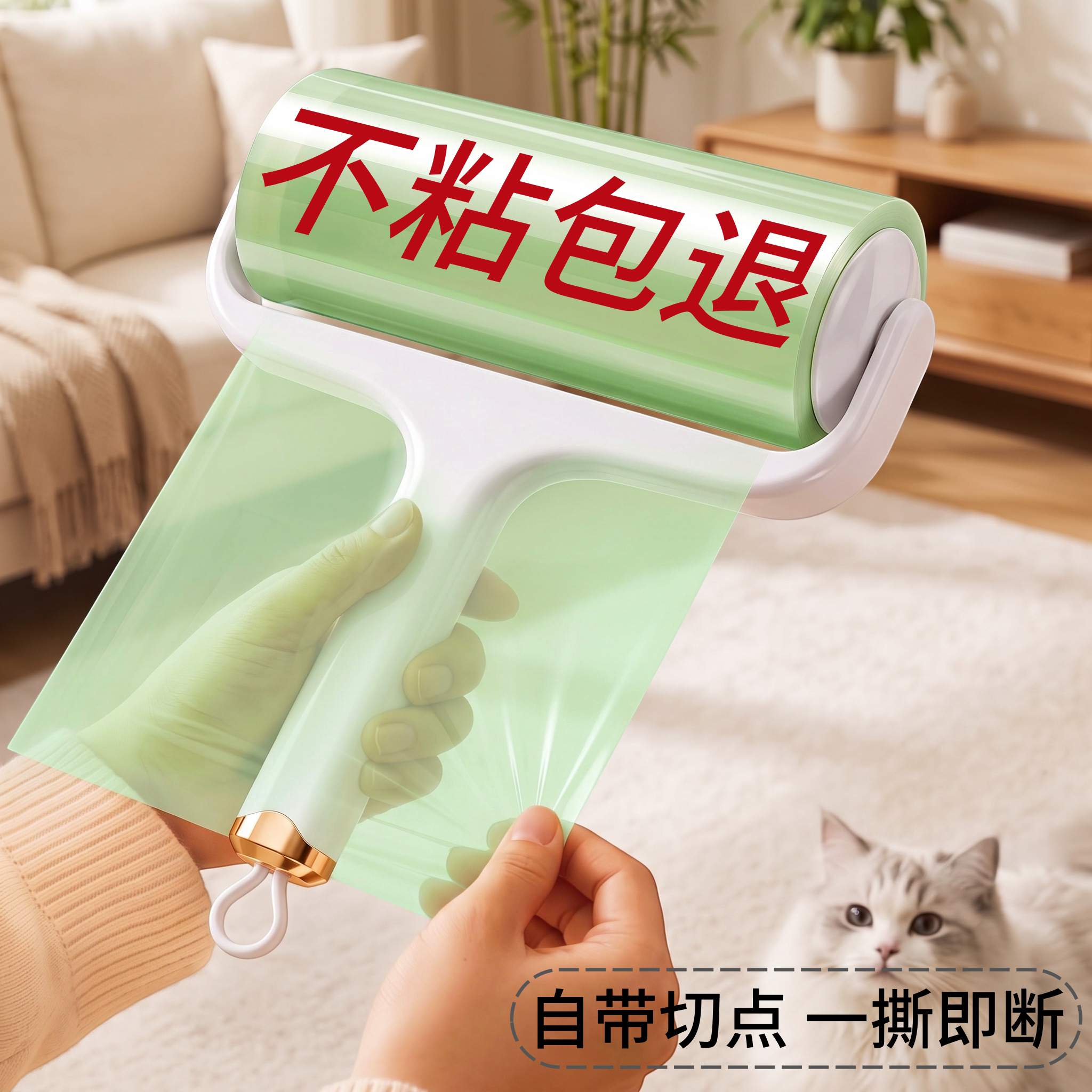 粘毛器滚筒可撕式断点胶带黏毛除毛滚刷家用床上衣服头发清理神器
