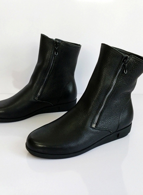 正品雅氏时尚女鞋2024秋冬新款5LD5双拉链平底棉靴毛里短靴女靴子
