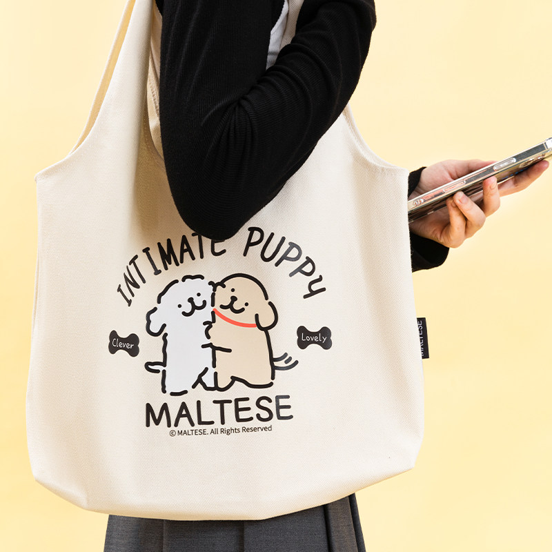 正品线条小狗Maltese帆布包托特包卡通可爱女学生大容量单肩背包
