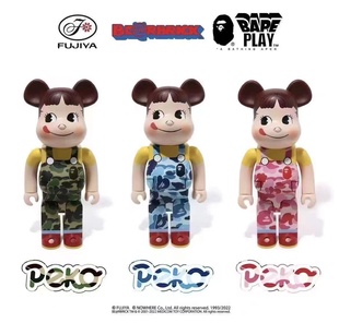 官方正品 Bearbrick BAPE x 不二家牛奶妹联名三色积木熊暴力熊
