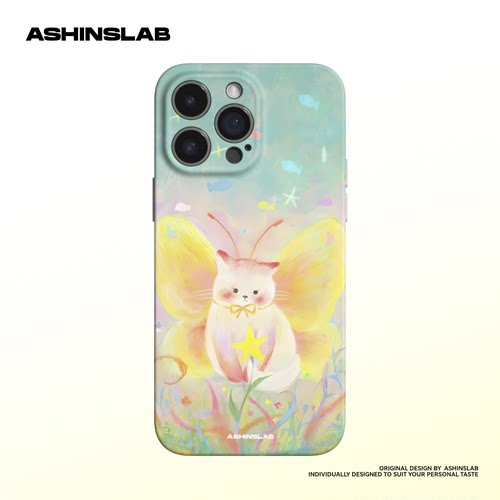 ASHINSLAB适用苹果17ProMax蝴蝶猫咪涂鸦iPhone16华为mate60精孔软壳14防摔小众不撞壳13全包P50女生少女心15