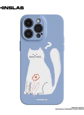 ASHINSLAB适用苹果16ProMax蓝色疑惑猫咪iPhone15华为mate50精孔软壳14防摔不撞壳13全包P60女生12趣味卡通