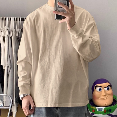 纯棉长袖T恤男春秋季宽松打底衫男生潮牌春季男士白色内搭上衣男