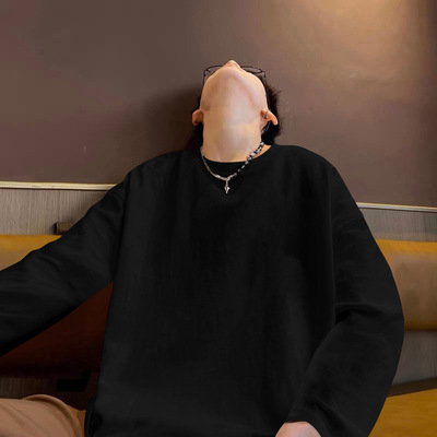 白色长袖T恤男秋冬季2024新款宽松打底衫内搭青少年上衣纯棉体恤