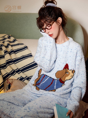宫蝶【蓄热型】腊肠狗睡衣女秋冬半边绒防静电外穿卡通小狗家居服