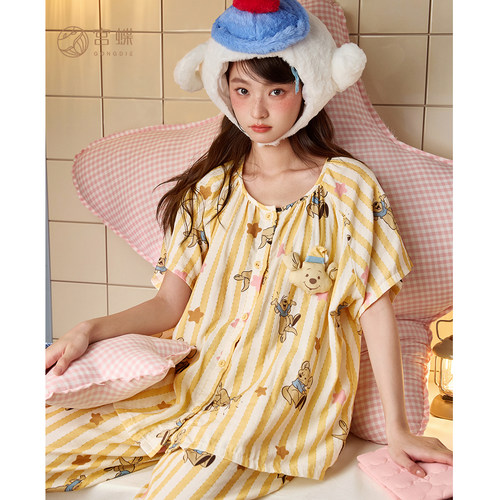 宫蝶【可外穿】迪士尼小豆ROO少女纯棉睡衣可爱短袖长裤家居服夏