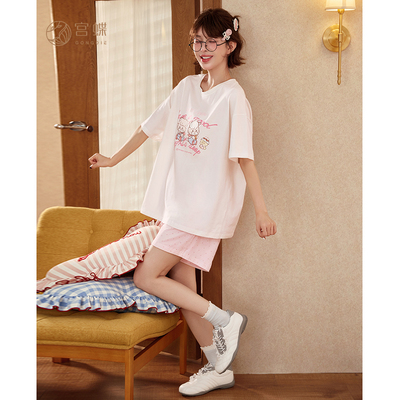 宫蝶【凉感型】mikko少女家居服夏莫代尔棉抗菌卡通短袖睡衣外穿