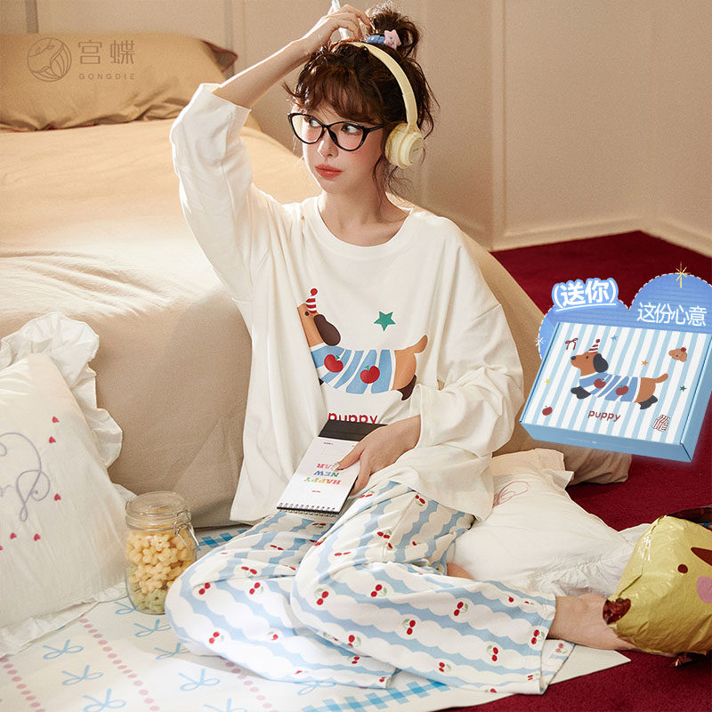 宫蝶睡衣女纯棉长袖新款图片