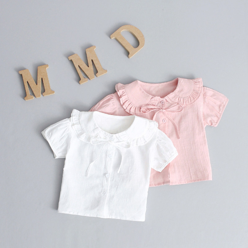 女宝宝短袖衬衫薄款1-2-3岁婴儿清凉夏装2女童开衫衬衣纯棉上衣潮
