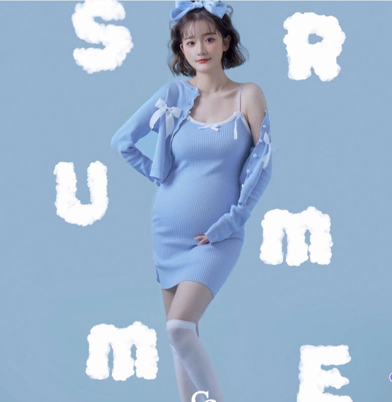 孕妇拍照服装新款小清新蓝色孕妇写真艺术照摄影孕妇照衣服在家拍