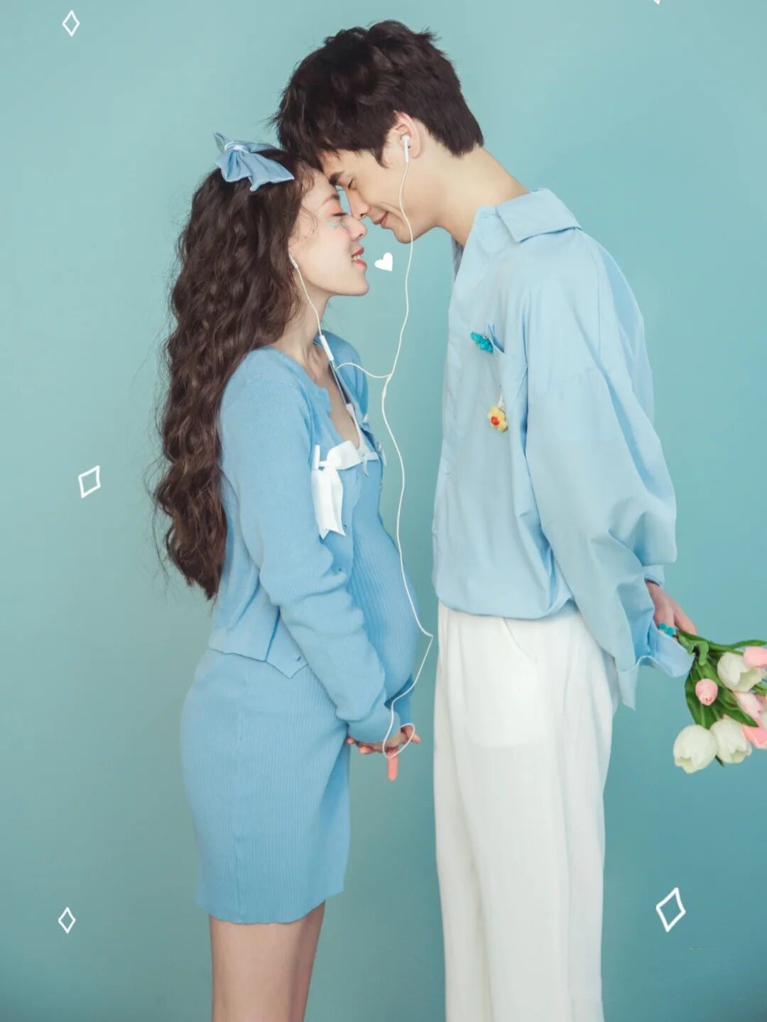 孕妇拍照服装影楼私房新款小清新个人写真艺术照蓝色套装摄影衣服