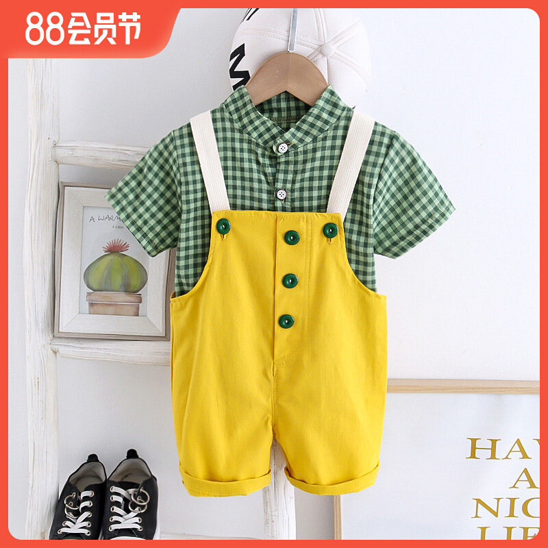 新款儿童摄影服装影楼亮色北欧风男女童1-5岁宝宝拍照背带衣服套