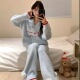 蓝色毛衣半边绒睡衣女秋冬季 保暖加厚长裤 网红