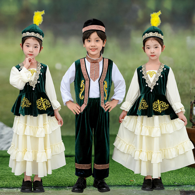 哈萨克族服装儿童女塔塔尔塔吉克民族男新疆维吾尔族回族舞蹈服饰