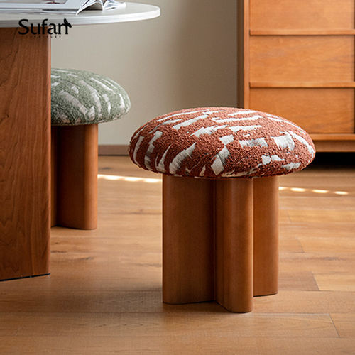 舒梵蘑菇凳/客厅脚踏设计师餐凳柚木色复古风凳子民宿样板间凳
