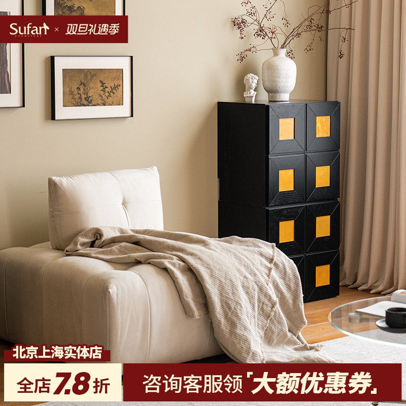 舒梵琉璃柜黑色/进门法式自由复古小户型客厅玄关茶水餐边卧室