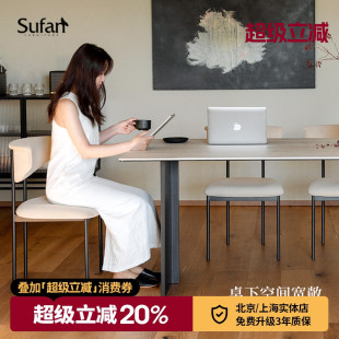 洞石岩板简约中古长方形桌子极简意式 舒梵拿铁餐桌 防渗防划防烫