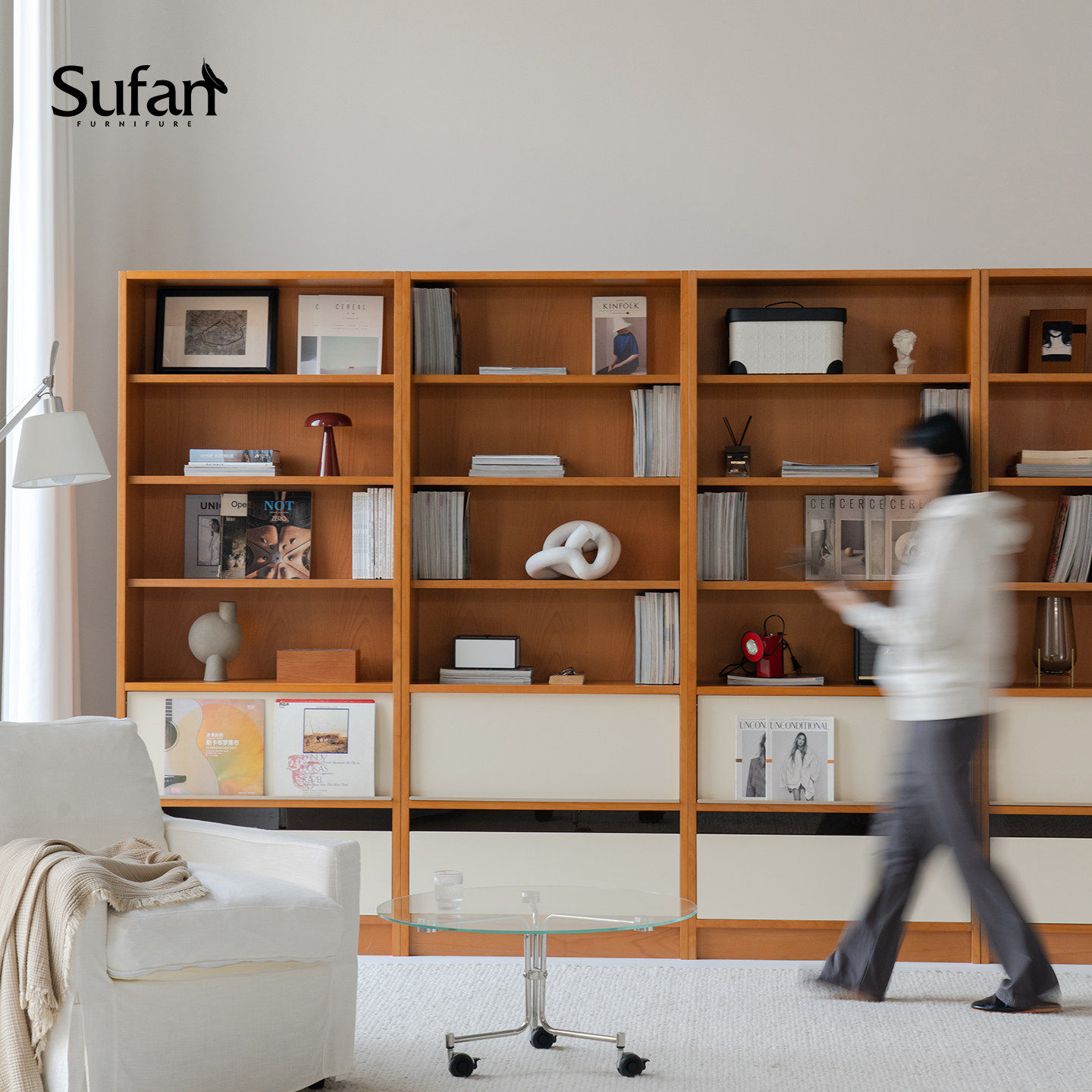 舒梵新品高山书架柜/实木满墙书架/落地置物架墙面收纳柜格子书架