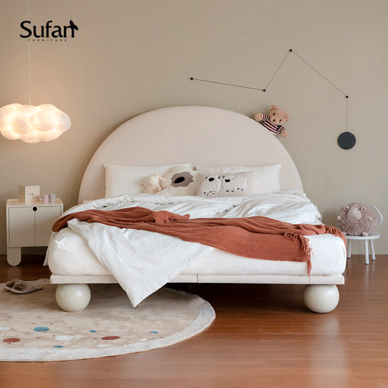 舒梵日出儿童床/实木床布艺床现代简约北欧公主床单人儿童床1.2米