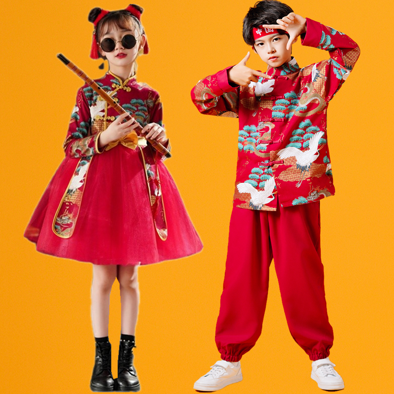 中国风范儿童演出蓬蓬裙女童古筝表演诗歌朗诵中小学生大合唱服装