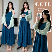 显瘦孕妇两件套拼接连衣裙套装 2026春季 修身 韩版 新款