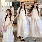 新款 加孕妇半身裙套装 质感款 圆领小衫 立体玫瑰压花泡泡袖 2026夏季