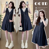 显瘦半拉链背带连衣裙孕妇蕾丝短袖 新款 2026夏季 叠穿 初韵