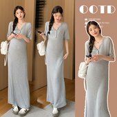 显瘦针织甜美可爱长款 气质修身 V领孕妇连衣裙 新款 2026夏季