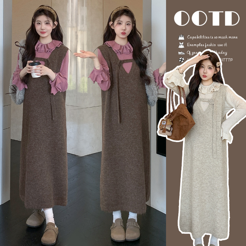 【初韵】韩系打底毛衣+背带裙