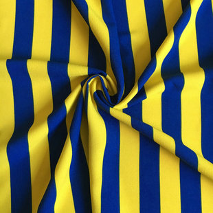 韩国原装进口宝蓝亮黄竖条子面料布料外套裤子连衣裙时装麻纱布料