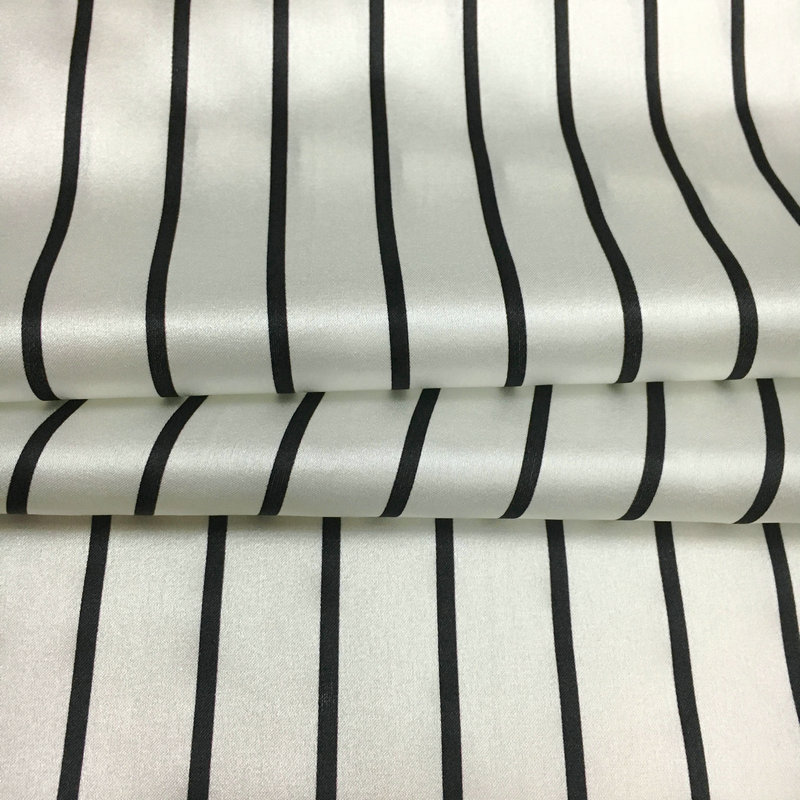 经典竖条纹宽幅真丝布料 19姆米桑蚕丝弹力缎连衣裙衬衫服装面料