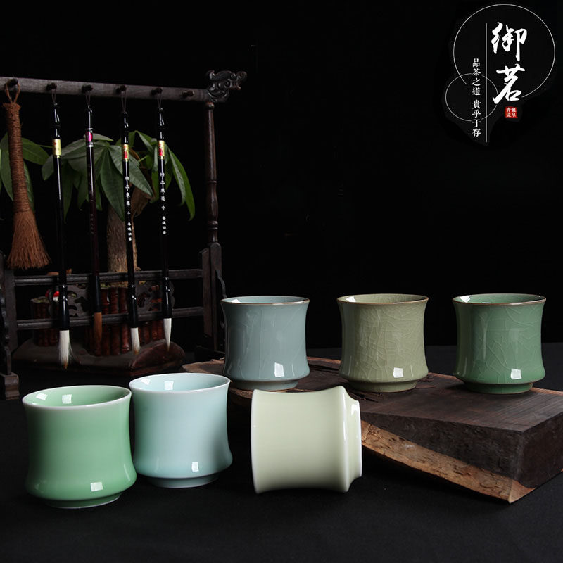 御茗青瓷六色茶杯办公杯创意陶瓷泡茶杯瓷茶杯冰裂杯个性情侣杯_虎窝淘