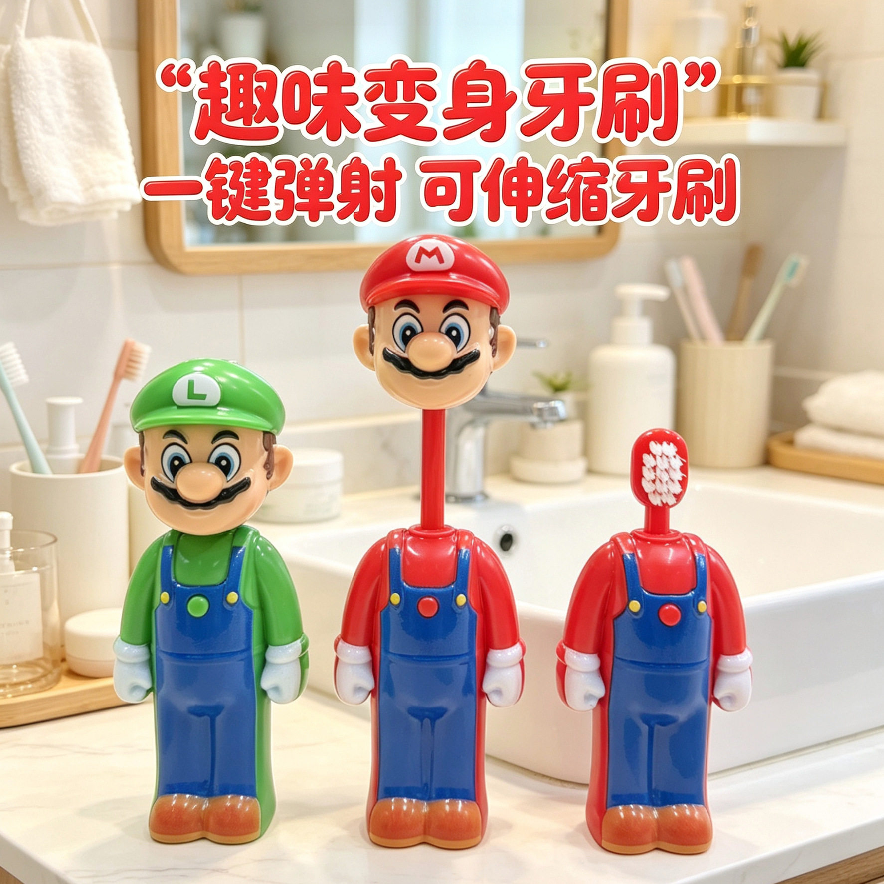 超级玛丽儿童软毛牙刷水杯套装马